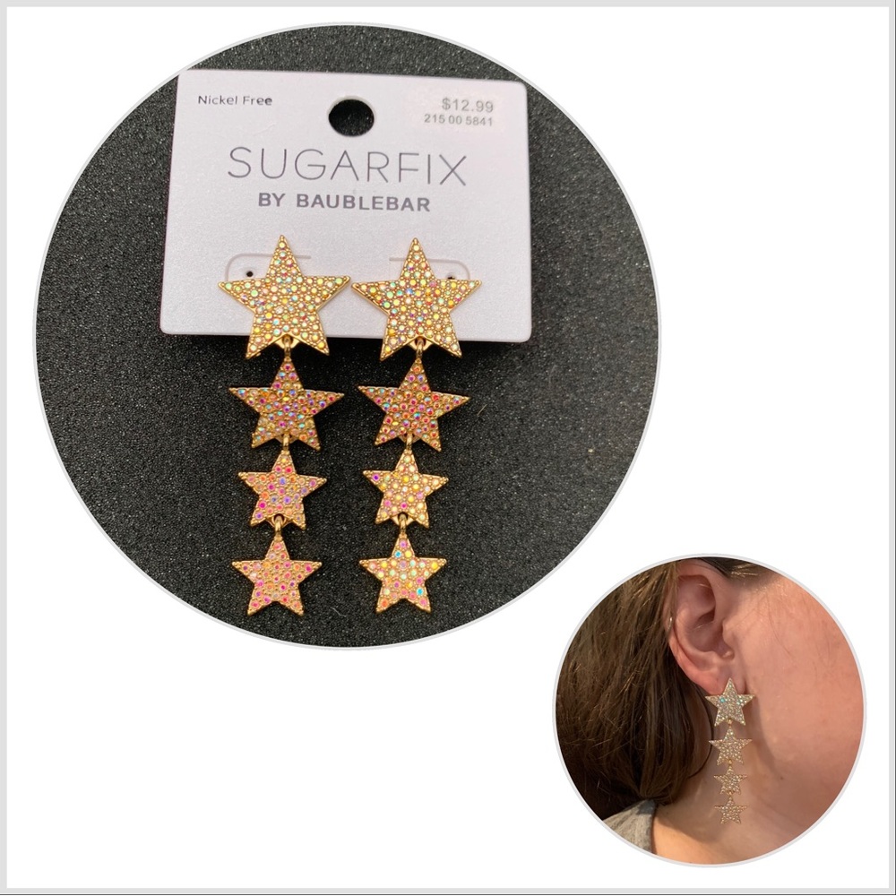 Sugarfix by BaubleBar Shooting Star Earrings, NWT, Gold with Rhinestones